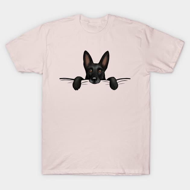 Black German Shepherd Dog Peeking T-Shirt by Coffee Squirrel